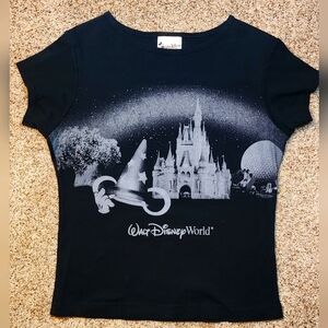 Micky Mouse Y2K 2007 Magic Kingdom Epcot XL Black Glitter T Shirt Disney World